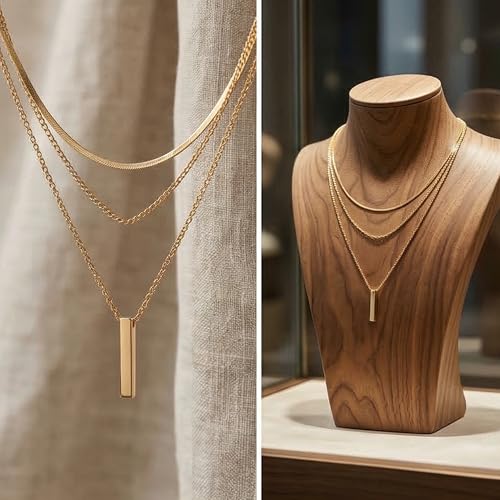Bohemian Layered Necklace for Women – 3-Layer Dainty Stacked Pendant Necklace with Snake Chain, Ribbed Chain & O-Chain, Trendy Multi-Strand Gold Jewelry for Everyday Casual, Party & Vacation