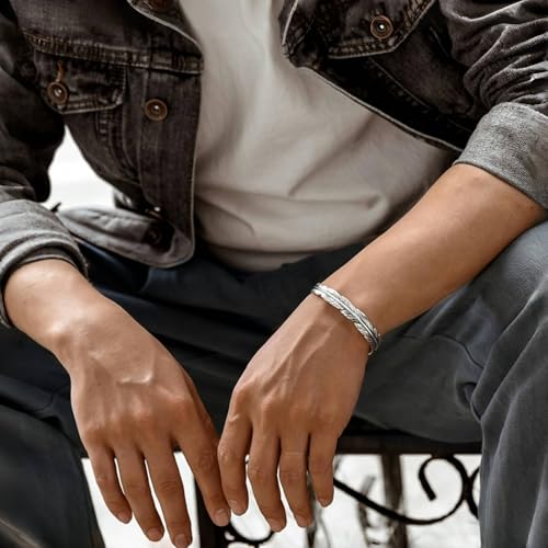925 Sterling Silver Bracelet Plated Cuff Bangle Bracelet Fashionable Multi-layer Cross Wire Bangle Bracelet Open Adjustable Wide Cuff Bracelet for Teen Girls Fashion Jewelry - color: 9