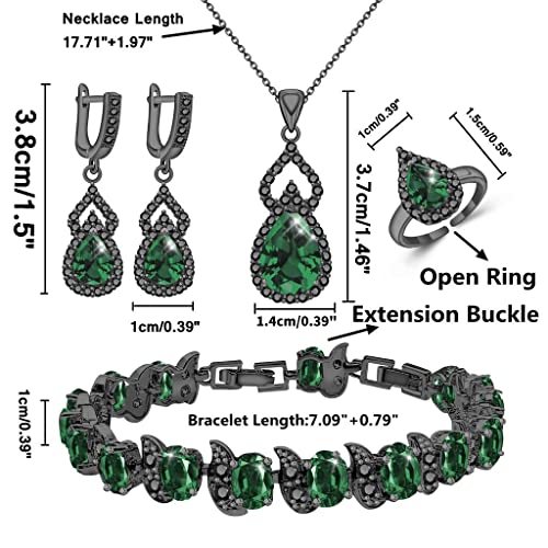 LMXXVJ Women Jewelry Set Platinum Plated Necklace Open Ring Earrings Bracelet Set,Birthday/Anniversary Mother’s Day Jewelry Gifts for Mom/Wife/Sister/Best Friend - color: Black Gun-Green