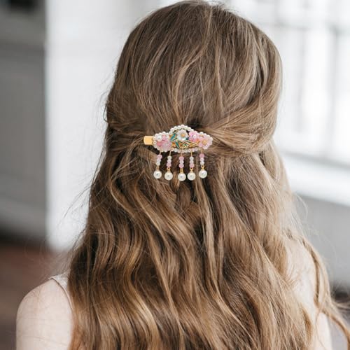 A Pair Wedding Hair Clips, Handmade Floral Design Crystal Hair Clips Pearl Barrettes, Rhinestones Flower Clips Pearl Headpieces Hair Pins Hair Accessories for Women Girls (Pink Flower) - color: Pink Flower