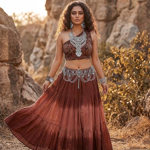 Liliaafar 5 Pcs Boho Jewelry Set Waist Chain, Coin Statement Necklace, Coin Hand Bracelet Dangle Earrings for Women Silver