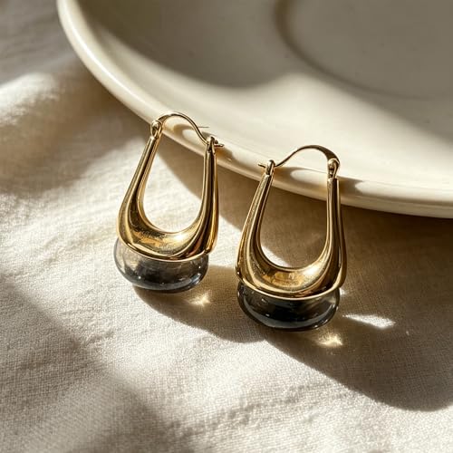 Acrylic Gold Hoop Earrings Chunky Hoop Dangle Drop Huggie Earring Statement Resin Jewelry for Women - color: Dark Gray