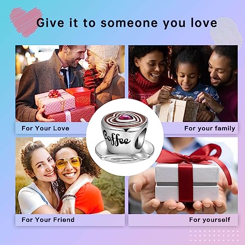LUXILLA Love You Best Friend Grandma Wife Heart Charm 925 Sterling Silver Charms Fit for Bracelets Necklace Jewelry Gift for Women - color: Coffee Cup