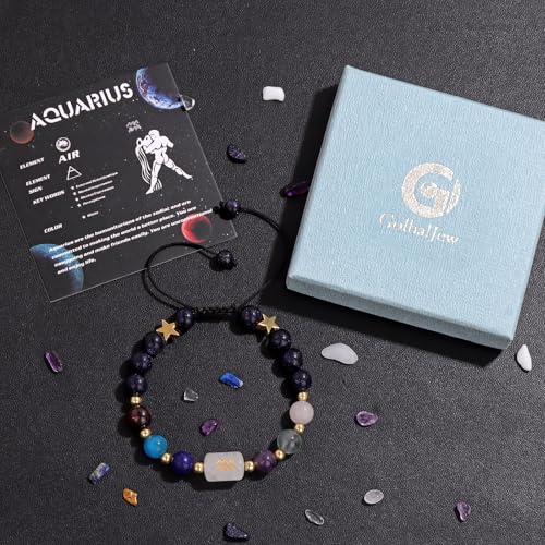 Zodiac Bracelets for Women 12 Constellations Healing Crystal Stone Beads Bracelet Birthday Zodiac Gifts Horoscope Spiritual Bracelet - color: Aquarius-2