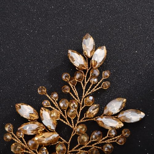 Boho Champagne Rhinestones Headband for Women Girls Wedding Bridal Handmade Branches Headpiece Special Occasion Hair Styling Jewelry (Champagne) - color: Champagne