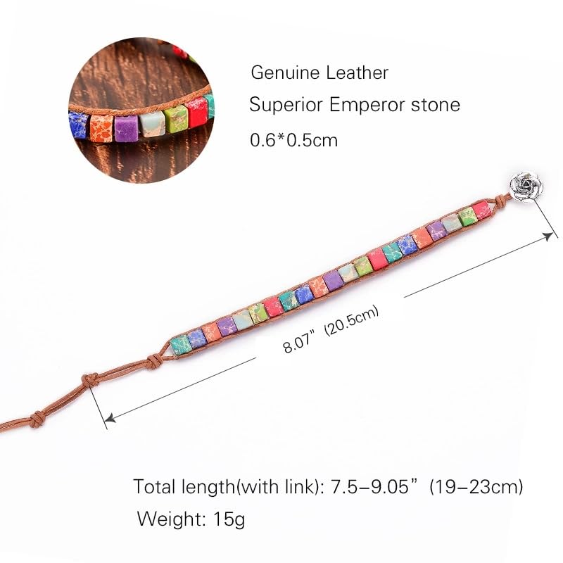 7 Chakra Bracelet Bohemian Handmade Leather Wrap Healing Protection Natural Stone Yoga Beaded Bracelets Boho Friendship Jewelry - color: Lake Blue