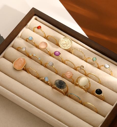 iF YOU 25 Pcs Gold Stackable Ring Set for Women, Chunky Knuckle Finger Midi Rings, Silver Simple Stacking Cute Rings Pack Trendy Stuff Jewelry Gift - style: 24 Small gem rings-size 1.2-7.4