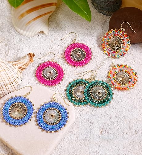Colorful Bead Earrings For Women Summer Beach Handmade Bead Earrings Bohemia Hoop Dangle Earring For women - color: Blue