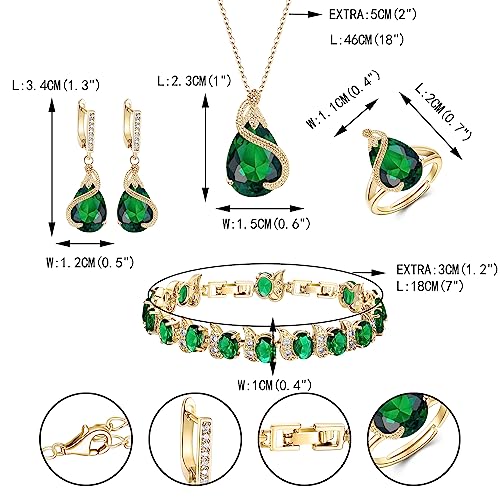 EVER FAITH Pear Cubic Zirconia Wedding Jewelry Set for Bride Bridesmaid - color: Green Gold-Plated-Brass