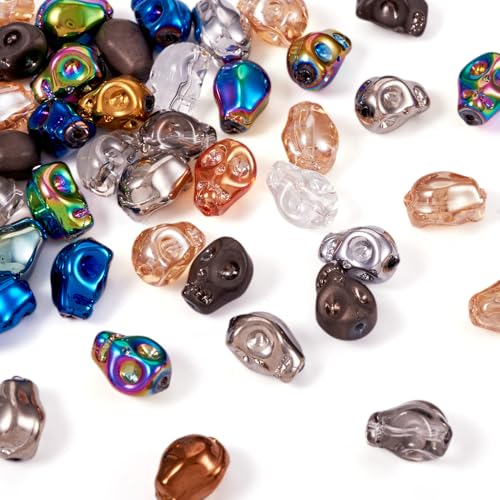 Elecrelive 40Pcs Skull Glass Beads Halloween Skeleton Head Beads Mixed Color for Necklace Gothic Bracelets Earrings Jewelry Making - color: Mix Colors