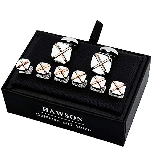 Cufflinks and studs for Men-Fashion Mens X-shaped and Square Cufflinks and Tuxedo Shirt studs set for Regular Weeding Business Accessories