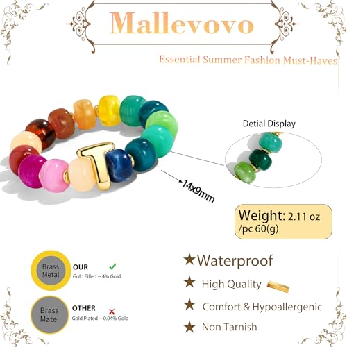 Bubble Initial Chunky Beaded Bracelet for Women Colorful Resin Bead Trendy Statement Big Stretch Bracelets Summer Beach Boho Charm Jewelry Cute Gifts for Women - color: Initial T
