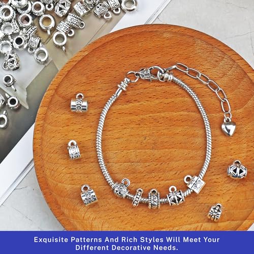 YETOOME 100 Pcs Antique Tibetan Silver Bail Beads, Loose Spacer Bead, Bead Hanger Charm for Jewelry Making DIY Necklace Bracelet, 10 Styles