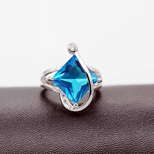 Uloveido Charm Created Topaz Big Square Crystal Necklace Matching Stud Earrings Rings Jewelry Set T295 - color: Blue
