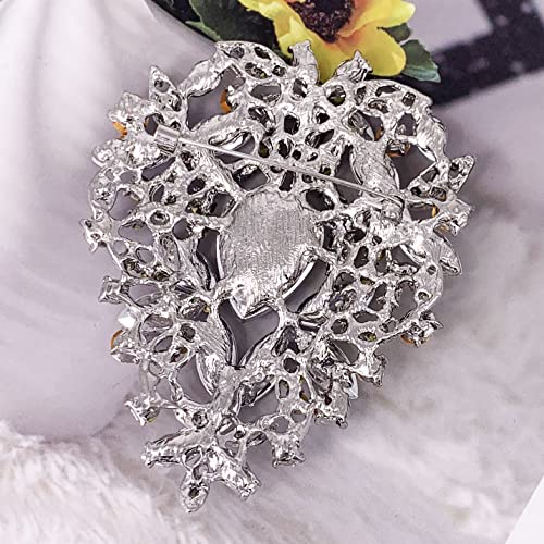 SELOVO Leaf Bouquet Scarf Big Brooch Pin Broach Crystal Jewelry - color: Silver