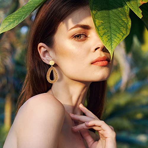 Ponpon 6-18 Pairs Earrings for Women, Lightweight Summer Earrings Straw Earrings Fashion Geometric Statement Hoop Dangle Drop Earrings for Women - style: Style B - 6 Pairs