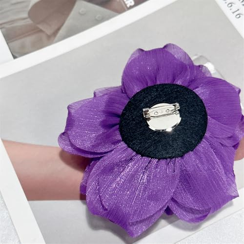 Flash Camellia Flower Brooch Pin for Women Men Elegant Texture Fabric Dahlia Rose Floral Brooches Lapel Pins Dainty Wedding Holiday Party Costume Dress Accessories Jewelry - color: Deep Purple