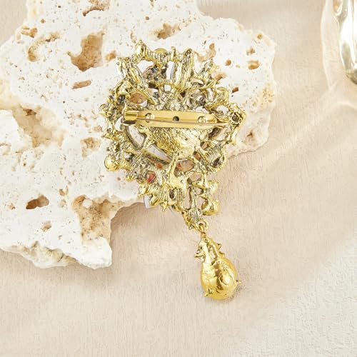 YOQUCOL Retro Austrian Crystal Big Brooch Pin for Women Large Flower Shape Brooches Lapel Pins for Sweater,Coat Dress Accessories - color: B-Pink