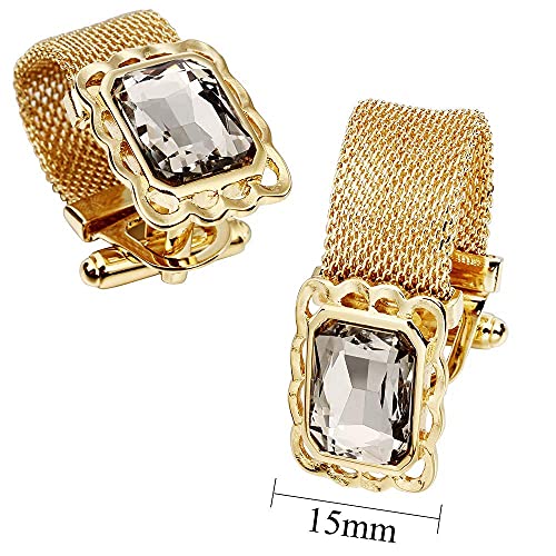 HAWSON Mens Cufflinks with Chain - Stone and Shiny Gold Tone Shirt Accessories - Party Gifts for Young Men - color: 24K Gold Color+Black Diamond Crystal