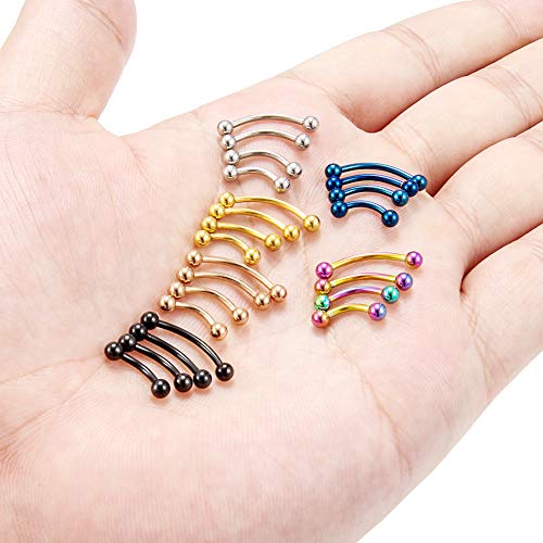 Hoeudjo Eyebrow Piercing Jewelry 16G Surgical Steel Curved Barbell with Ball Kit Tragus Ring Piercings Jewelry 16-24Pcs 6mm 8mm 10mm 12mm - color: 24Pcs-16G-Mix Color