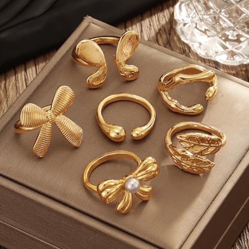 31 Pcs Chunky Gold Rings Fashion Stackable Rings for Women Statement Womens Rings Set Knuckle Band Ring Jewelry Gifts - style: Golden 18 pcs