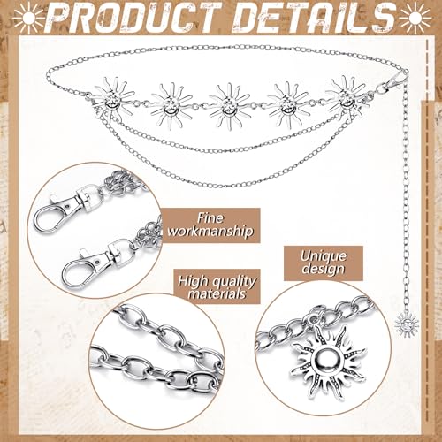 Jadive 5 Pieces Belt Chain Jeans Pants Pocket Waist Multi-Layer Hip Hop Metal Wallet Chain for Men Women - style: Sunflower, Silver