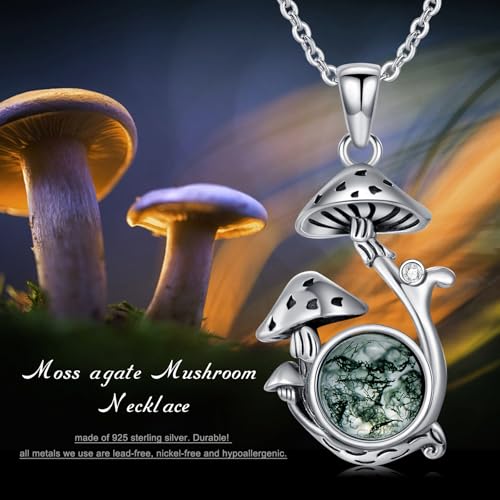 Witch Necklace 925 Sterling Silver Pentagram Triple Moon Pentacle Pendant Wiccan Pagan Jewelry Witchy Gifts for Women - style: Mushroom