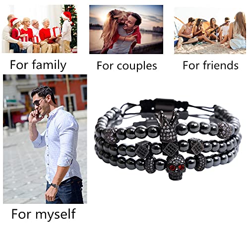 Mens Bracelet Beaded Bracelets Micro Pave Zircon Bracelets for Men Women Bracelets for Men Stainless Steel Cuff Bangle - color: J-black
