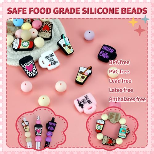 12pcs Coffee Silicone Focal Beads for pens | Focal Beads for Keychain Making,Pens,Bracelet,Necklace Crafts, Bulk Silicone Beads for DIY(Coffee) - color: Coffee cup