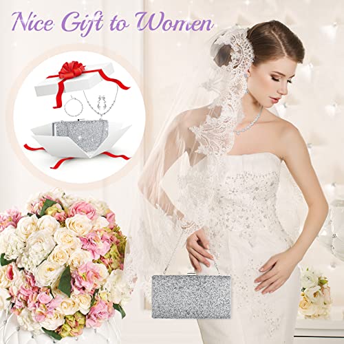 Mixweer 4 Pieces Clutch Purses Bag for Women Evening Rhinestone Jewelry Set Bling Necklace Earrings Bracelets Set for Wedding - style: Simple Style