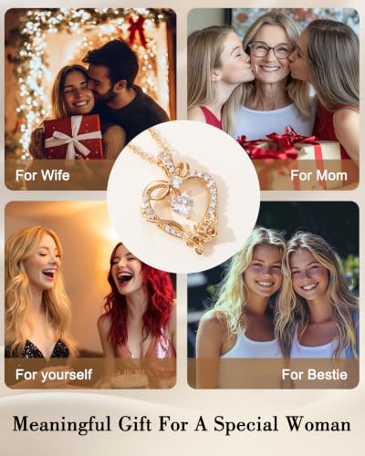 Heart Birthstone Necklace, LED Gift Box | Heart birthstone necklace with rose CZ pendant and LED gift box, ready-to-gift birthday gift for mom, wife, grandma, sister - color: Rose Gold 07-July Red