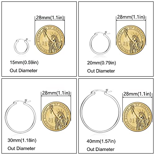 18K Gold Plated Hoop Earrings - 925 Sterling Silver Hoop Earrings Womens Hypoallergenic Hoops | Square Tube Hoop Earrings for Women 15mm/20mm/30mm/40mm - color: Silver 30mm