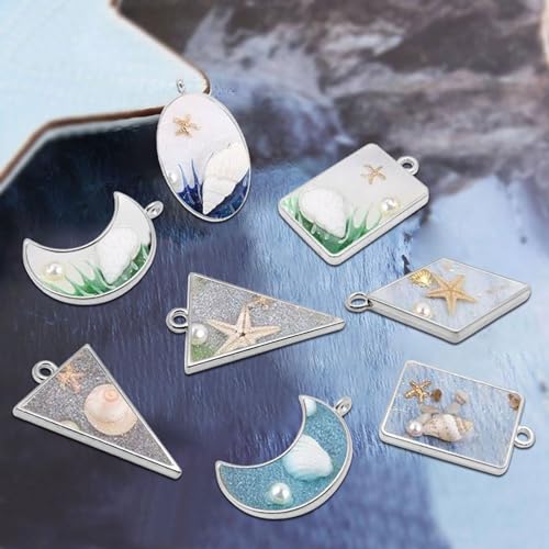Oubaka 50pcs Open Bezel Pendants 5 Styles Open Back Bezel Pendant Open Frame Pendant Resin Craft Bezels for Resin Casting,Necklace,Earrings,Pressed Flower,DIY Crafts(White K) - color: 50pcs;White K;5 Styles