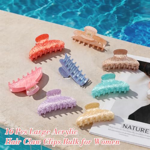 16 Pack Hair Claw Clips for Women - Large Non-Slip Acrylic Hair Claws for Thick Thin Hair, Cute Hair Barrettes Elegant & Durable, Fashion Hair Accessories Stylish Jaw Clips for Girls DIY Gift - size: Large 16 Pcs