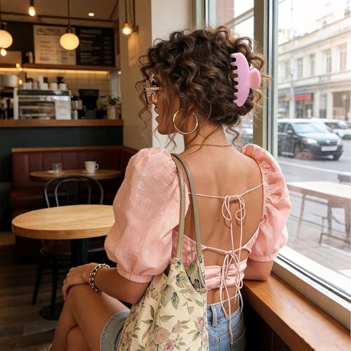 Pink Hair Clips Womens Big Claw Clip Nonslip for Thick Hair 4in | Large Celluloid Butterfly Jaw Clips, Trendy Blue Claw Clips Strong Hold, Jumbo French Hair Clip for Thick Hair - color: Pink Claw Clip