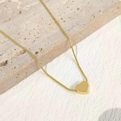 Airmb Cute Heart Necklace for Women Gold/Silver Plated Heart Pendant Choker Necklaces Tendy Love Heart Chain Necklace Dainty Gold/Silver Necklace Jewelry Gifts for Women - color: Box Chain-Gold