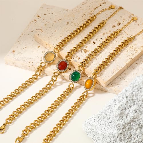 A D. ALLEN & DANMI. 18 K Gold Plated Love Bangle Bracelet Set Flexible Wide Wristband Bangle Bangle Set for Love - color: 2 Sests (Green Stone)