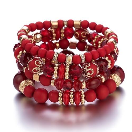 4 Sets Bohemian Stackable Bead Bracelets, Stretch Bangle Charm Jewelry 2 - color: LCS Multicolour 24254