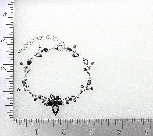 Faship Gorgeous CZ Crystal Floral Necklace Earrings Set - color: Black / Matching Bracelet
