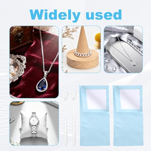 Penitue 4pcs Silver Jewelry Cleaner Kit, 2pcs Silver Cleaning Cloth & 2pcs Soft Brushes for Coins Diamonds Bracelets Rings Watches Tarnish Removal & Scratch-Free Cleaning Polishing