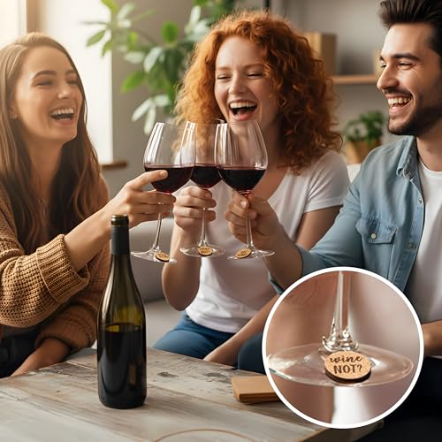 Juvale Wine Glass Charms - 1-Inch Circle Cork, 12-Pack - Wine Charms for Stem Glasses & Funny Party Decor - Birthday Party Favors