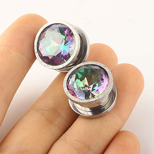 TIANCI FBYJS Stainless Steel Zircon Ear Tunnels Earrings Guages Piercing Plugs Stretcher Gauges for Women Men - style: 14mm=9/16''
