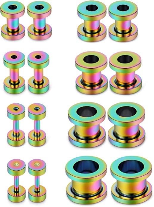 36pcs Ear Stretching Kit 14G-00G Surgical Steel Tapers Tunnels Gauges Set for Starter Women Men Expanders Body Piercing Jewelry… - color: Rainbow