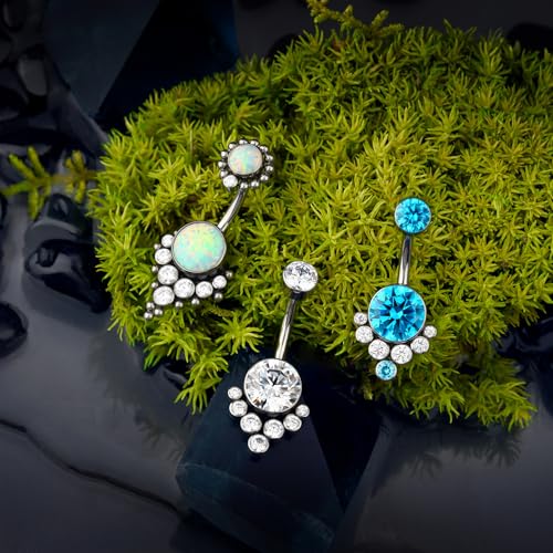 G23 Solid Titanium Belly Button Rings for Women Bezel Cluster 14G Implat-Grade Hypoallergenic Navel Rings Cute 14g Belly Rings - color: B-Blue Opal