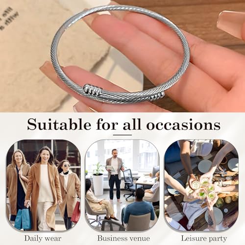 Jewelers Stainless Steel Cable Wire Open Cuff Adjustable Size - color: Silver