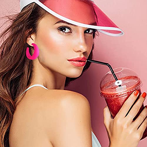 Acrylic Resin C Shape Colorful Hoop Trendy Chunky Cute Candy Earrings - Jewelry for Women - color: Rose Red