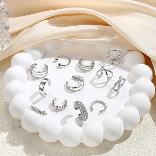 12Pcs Ear Cuff Earrings for Women Non Piercing 14K Gold Plated Ear Cuffs Non Pierced Clip on Cartilage Earring Adjustable Fake Earrings - color: Silver Ear Cuffs
