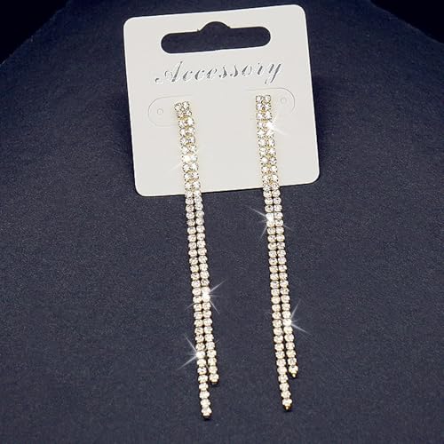 Rhinestone Earrings Prom Earrings for Women Sparkly Long Tassel Chandelier Drop Statement Earring Jewerly Gifts Wedding Party Prom Dresses Accessories - color: C2:gold