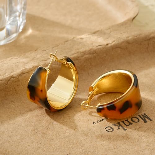 Dr's gift Chunky Leopard Print Earrings for Women 14K Gold Plated Statement Huggie Hoop Earrings Brown Acrylic Tortoise Resin Cheetah Trendy Jewelry - color: Leopard 3