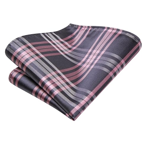 Hi-Tie Men's Silk Ties Formal Woven Classic Necktie Pocket Square Cufflinks Lapel Pin Set Wedding Business - color: A Grey and Pink